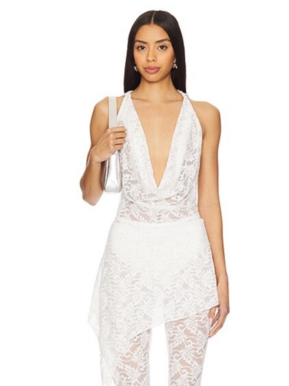NWT Superdown top colson lace plunge neckline backless hoodie white lace